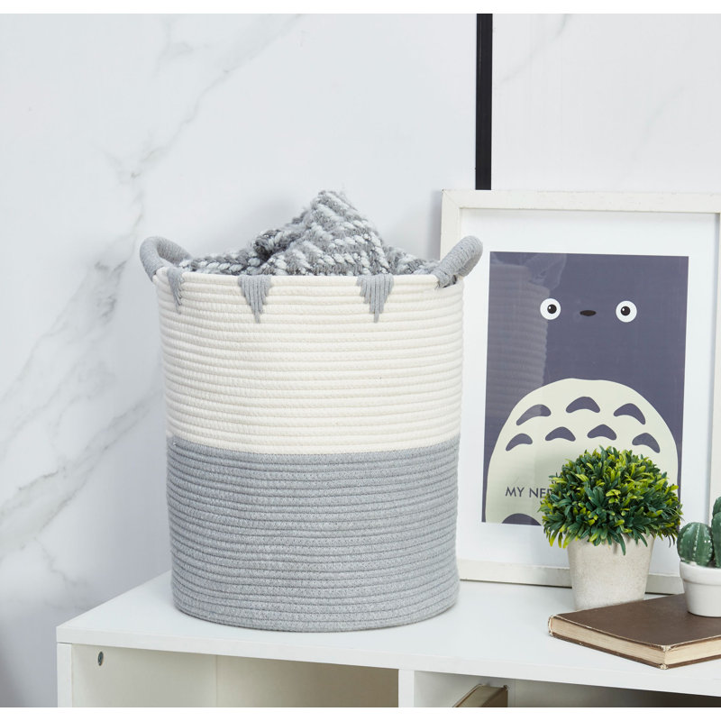 Ensemble de paniers en tissu, H 17,7 po x l 14,6 po x P 14,6 po, 1, Gris, ivoire, blanc