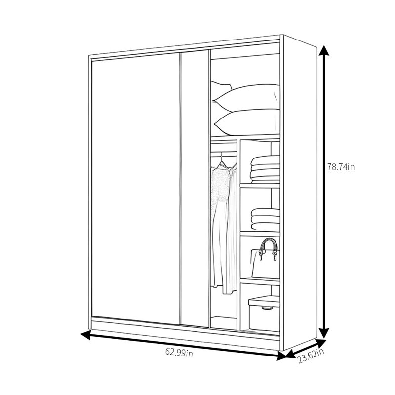Simple Solid Wood Wardrobe, 79" H x 63" W x 24" D