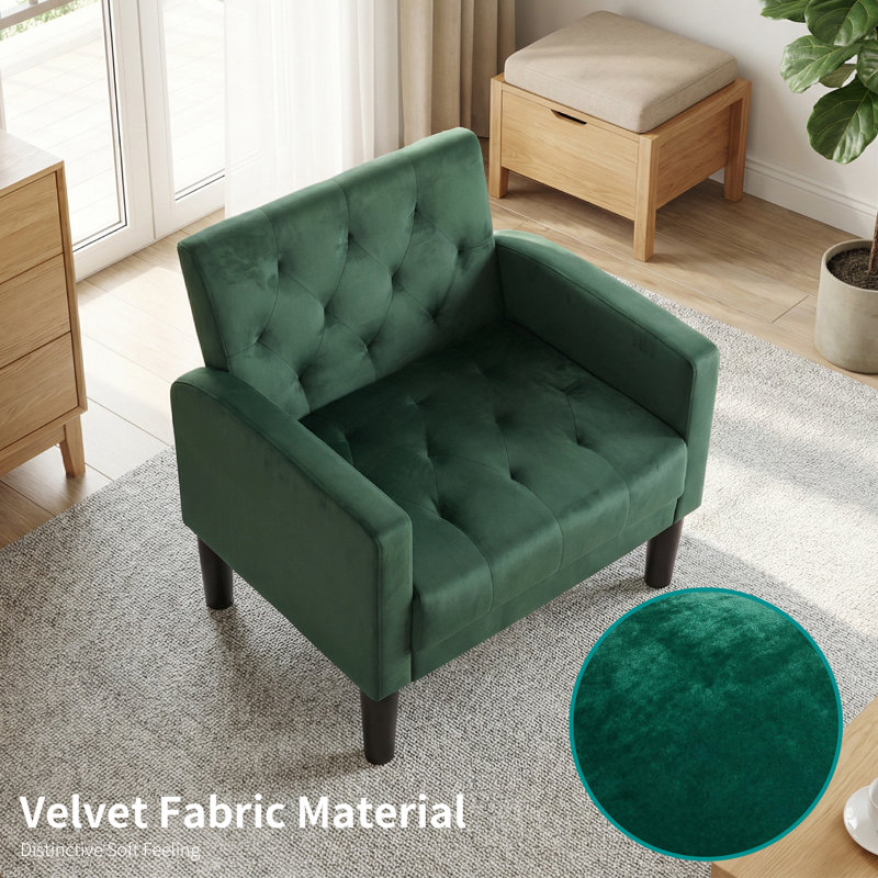 Armchair Modern Accent Chair Comfy Upholstered Seats Armchairs for Living Room Bedroom Dining Room, Green Velvet, 1
