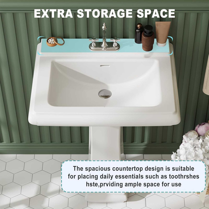 Lavabos de salle de bain sur pied, lavabo sur pied rectangulaire moderne avec trop-plein et 3 trous pré-percés - convient aux robinets de 8 pouces