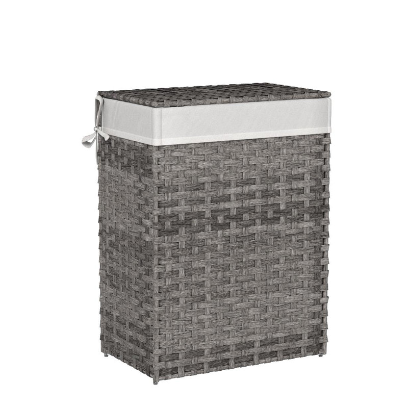 Laundry Hamper With Lid, 23.8 Gallon (90 L) Synthetic Rattan Clothes Laundry Basket With Lid And Handles, Foldable, Removable Liner, Dove Gray