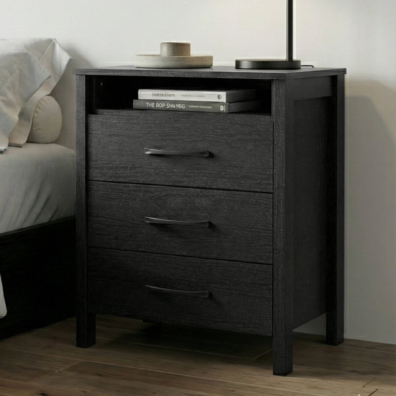 Allysyn 26.1" H 3 Drawer Nightstand (Set Of 2), Black