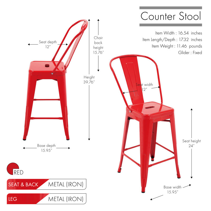 Tabouret de bar Wyatt, Rouge