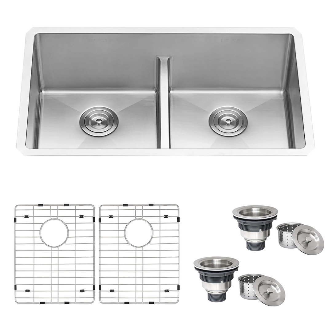Ruvati 30-inch Low-Divide Undermount Rounded Corners 50/50 Bowl Stainless Steel Kitchen Sink Ruvati