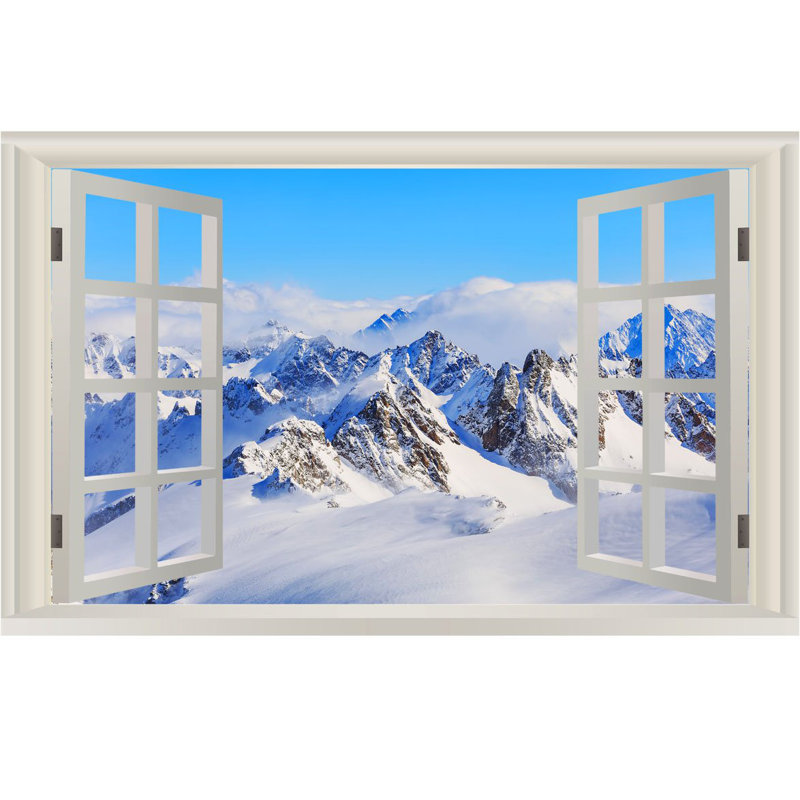 Décalcomanie murale montagneux à neige 3d, H 36 po x l 54 po