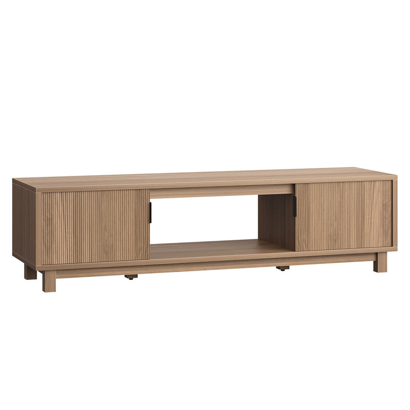 Meuble télé 70 po Reeded 2 portes pour téléviseur de 75 po ou moins, Chêne naturel