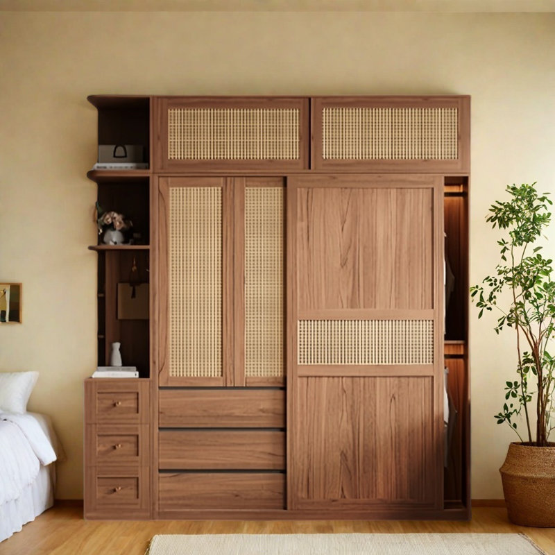 Garde-robe coulissante simple et élégante en osier, H 97,64 po x l 70,87 po x P 23,62 po