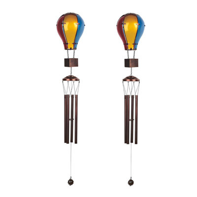 2-PC Gift Set ICE ARMOR 41" Long Color Glass Air Balloon Wind Chime Figurine Statue Sculpture Ornament Decoration Home/Room/Garden Decor for Housewarming, Holidays, Christmas Special 2