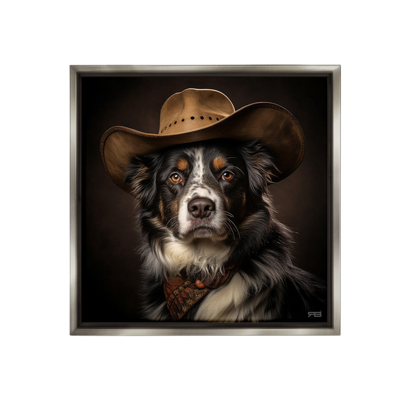 "Cowboy Sheriff Dog" par RB sur toile, Cadre flottant gris lustré, H 18 po x l 18 po