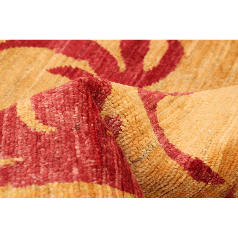 Tapis orange clair en laine noué à la main de conception unique 5 pi x 6 pi 6 po nouvel âge Bohdan