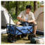 Chariot utilitaire pliable bleu avec roues tout-terrain et porte-gobelets - Chariot de jardin pliable robuste pour le camping, la plage et le magasinage