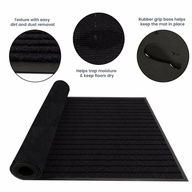 Tamalyn Non-Slip Indoor Doormat , 40cm W x 60cm L, Black