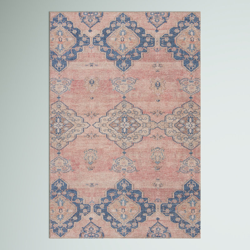 Asuncin Oriental Pink/Blue Area Rug (3'9"X6'), Rectangle 3'9" x 6'