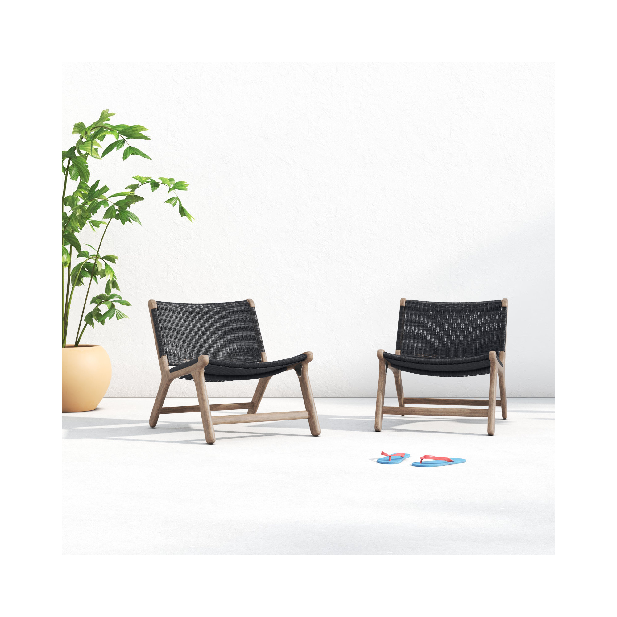 Almira Teak Outdoor Armless Lounge Chair, Driftwood Teak, Navy