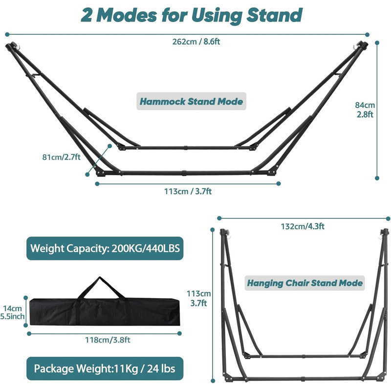 Hammock & Hanging Chair with Foldable Stand, Dual Use Portable Hammock Stand Set