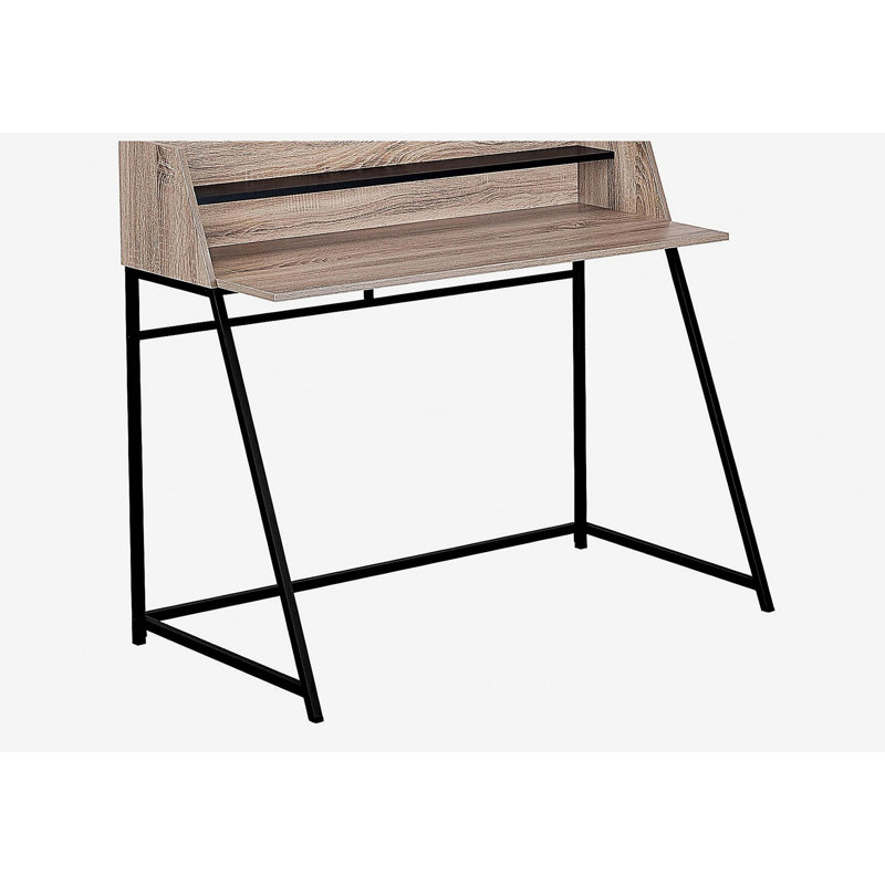 Bureau d'ordinateur, bureau personnel, ordinateur portable, tablettes de rangement, l 48 po, travail, stratifié brun, métal noir, contemporain, moderne