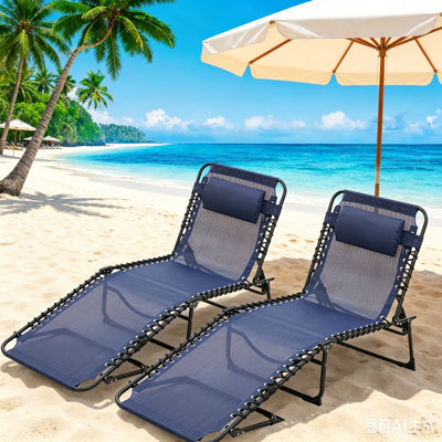 Chaise longue face vers le bas réglable à 5 positions pour bronzer, chaise de bronzage pliable avec trous pour le visage et les accoudoirs, fauteuil inclinable d'extérieur pour piscine, plage, patio, pelouse (bleu foncé, 2 pièces)