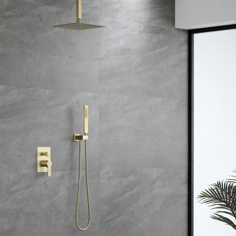 Luxury Wall-mounted Shower System Solid Brass Mixer Valve Showerheads With Rough-in Valve, Brushed Gold