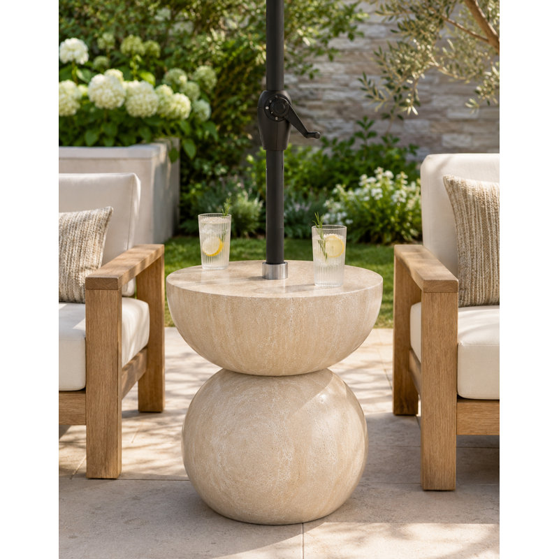 Travertine Rounded Umbrella Base Side Table