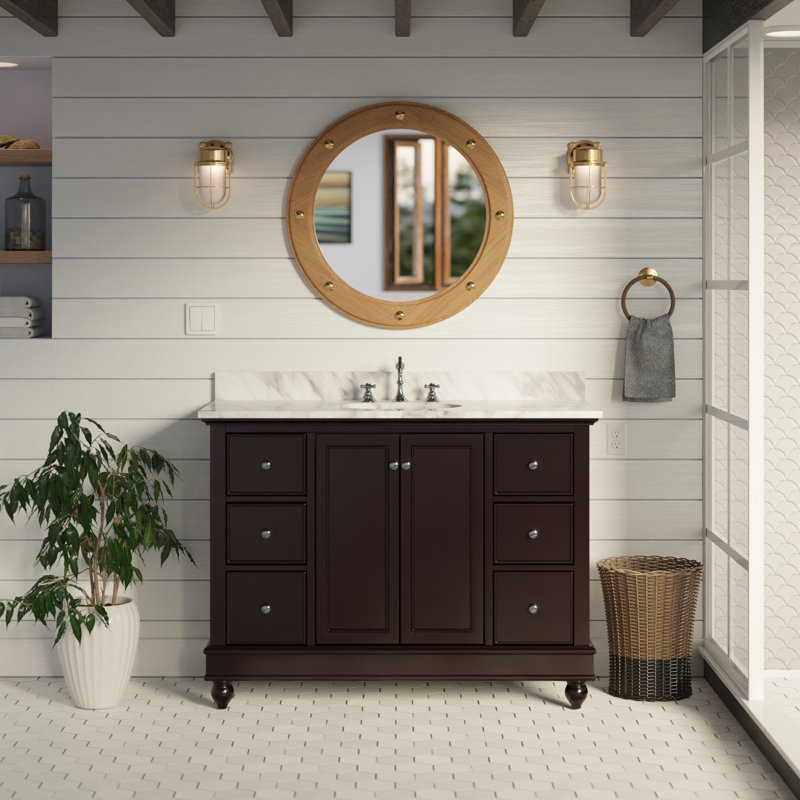 Ensemble de meuble-lavabo simple 48 po Ferdinand, Chocolat, Marbre de Carrare