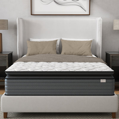 Matelas à plateau-coussin très grand 14 pouces - US, pour dégagement, faible transfert de mouvement, eau, mousse à mémoire de forme grise + blanche comme matériau de remplissage, matériau de ressort, compatible avec une base de lit réglable, soulagement et tranquillité