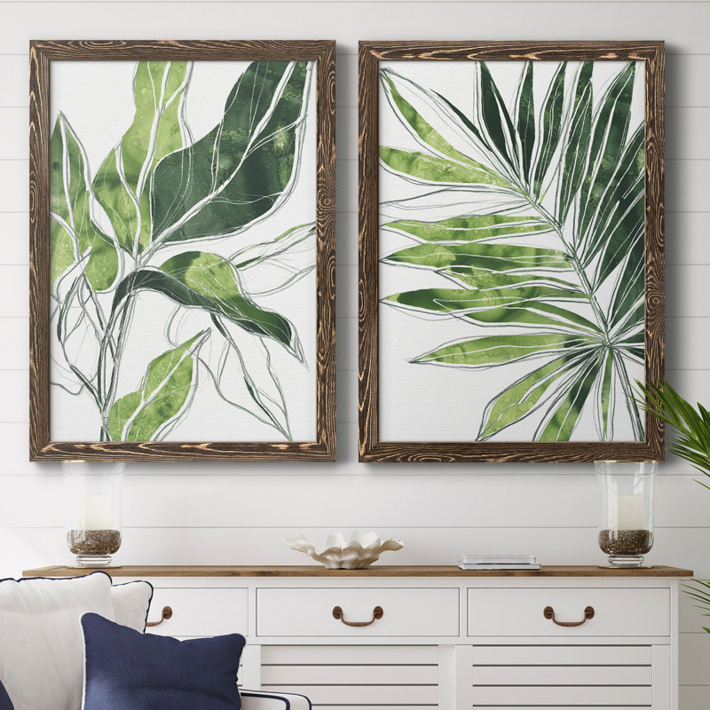 «Expressive Palm III», ensemble de 2 peintures sur toile encadrées, H 37,5 po x l 55 po x P 1,5 po, Noyer