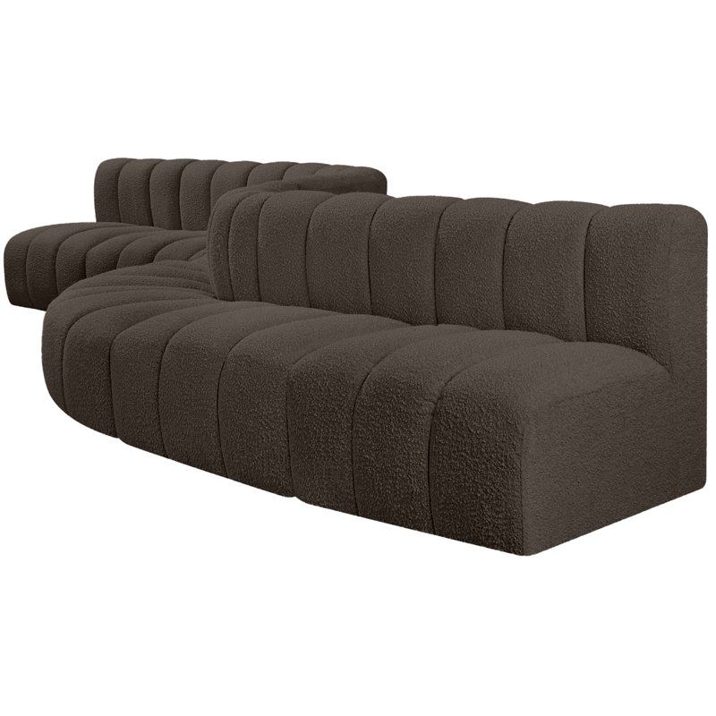 Hygerta Upholstered Curved Sectional Reversible, Brown Boucle Fabric