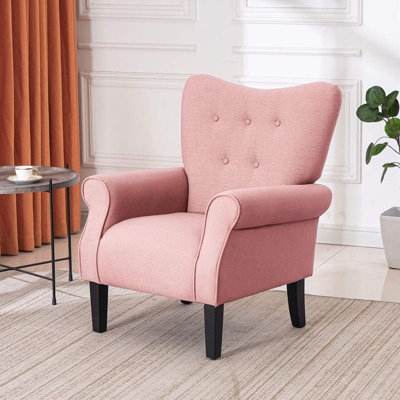 Chaise d'appoint moderne avec dossier haut et capitonnage à boutons, fauteuil avec pieds en bois massif pour le salon, la chambre à coucher et les salons