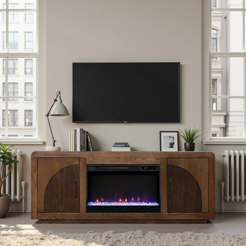 Meuble télé 65 po pour téléviseur de 75 po ou moins, finition bourbon et noyer, H 26 po x L 65 po x l 17 po, Brun