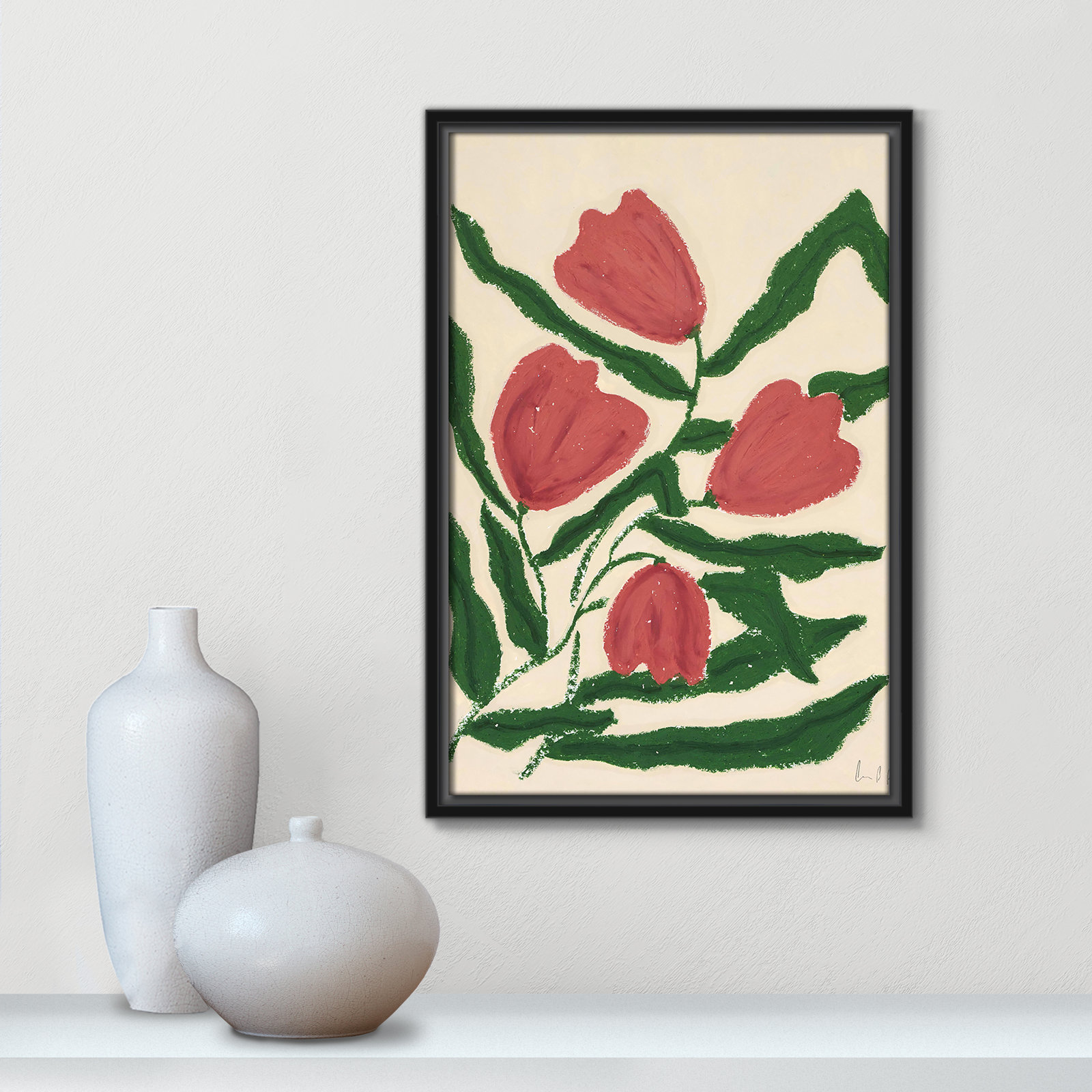 Red Tulips  Print by Camilla Bergqvist, Black, 19.5" H x 13.5" W