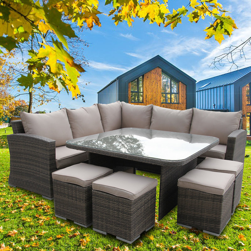 Curve Sofa Dining Set, Mix Brown