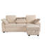 Canapé modulaire multifonctionnel à 3 places avec plateau amovible et porte-gobelets, chaise de rangement, dossiers réglables, revêtement en chenille douce, structure en bois beige pour plateau porte-espace, méridienne