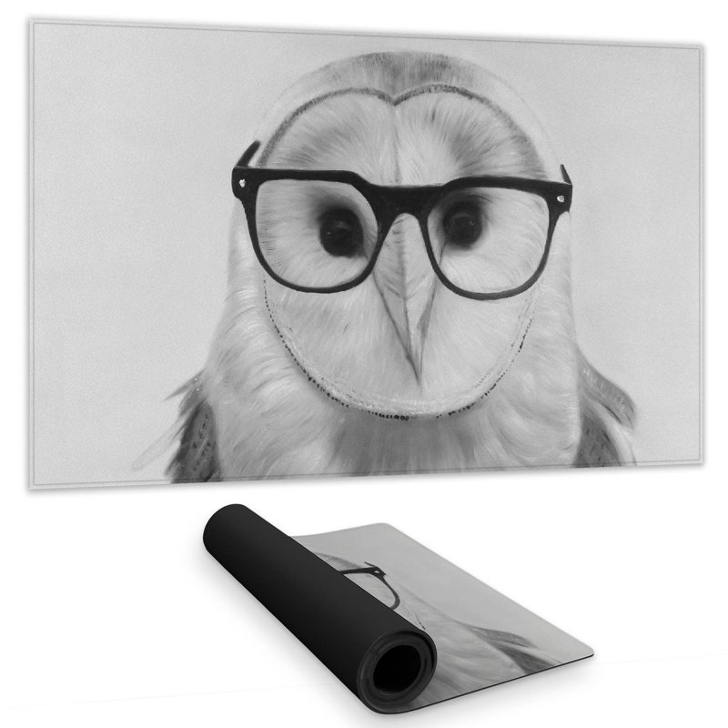 Realistic barn owl with glasses - 14.00"x24.25" Desk mat