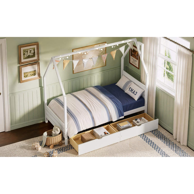 Lits jumeaux pour enfants avec tiroirs de rangement, lit cabane Montessori en bois, blanc pour la maison, Blanc