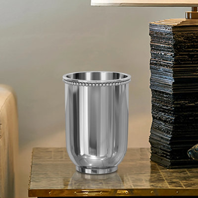 Polished Chrome Stainless Steel Bathroom Tumbler Cup | Beaded Rim Multipurpose Holder For Toothbrushes, Makeup Brushes & Bathroom Counter Storage