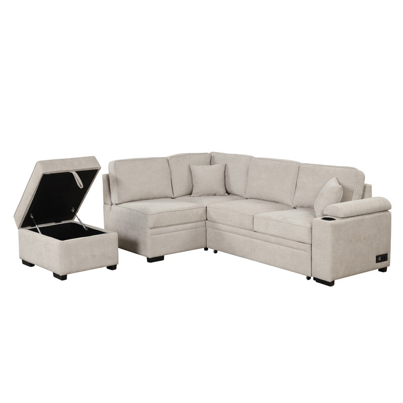 Canapé-lit de 84,75 po, canapé-lit gigogne 2 en 1 avec repose-pieds avec rangement pour le salon, le canapé de la chambre et le petit appartement, beige