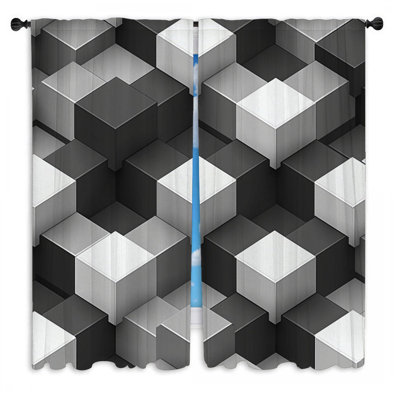 Rideaux de fenêtre à structure cubique à motif géométrique minimaliste - 2 panneaux, L 20 po x L 82 po