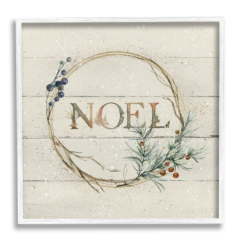 Art giclée de Noël avec couronne de Noël par Carol Robinson, H 17 po x l 17 po x P 1,5 po, Giclée encadrée blanc bord de mer