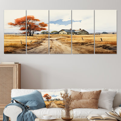 «Rustic Country House Autumn Road - Landscape Wall Art Decor», 5 pièces