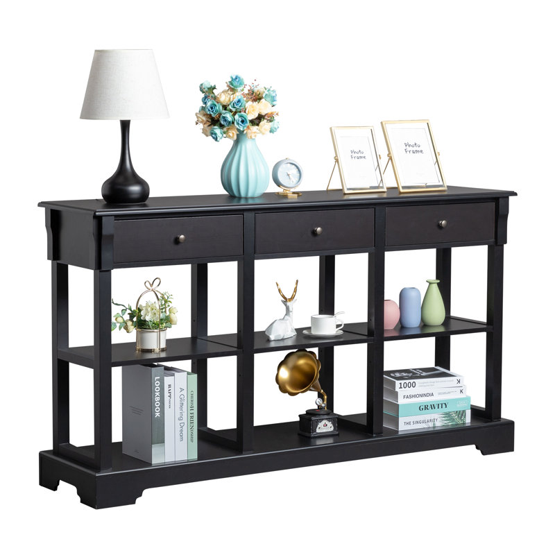 Ocilla 57.99" 3 Drawer Console Table, Black