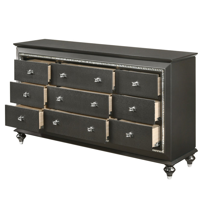 Woodlynne 9 Drawer 66" W Dresser, Metallic Gray