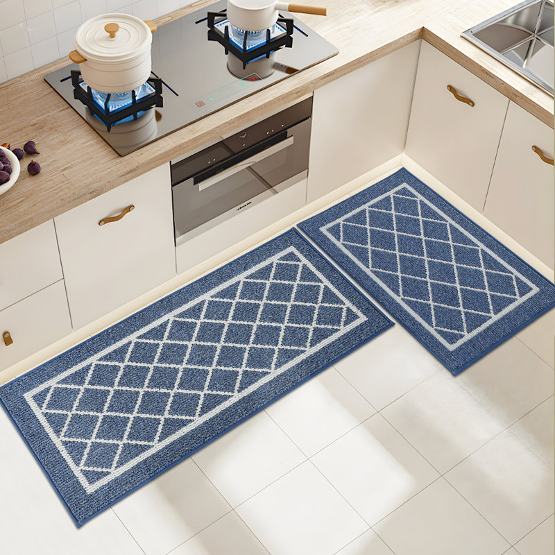 Tapis de cuisine antidérapant et moelleux 2 pièces, Tapis de couloir 20 po x 48 po, Bleu