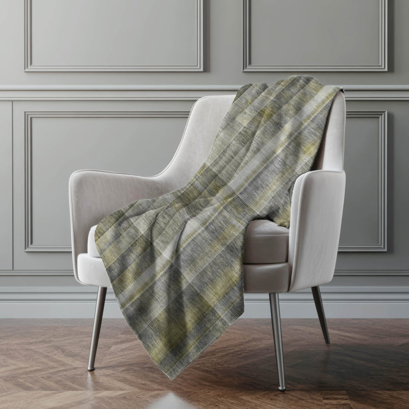 Addison Machine Washable Sherpa Throw Blanket, Grey/Yellow Plaid