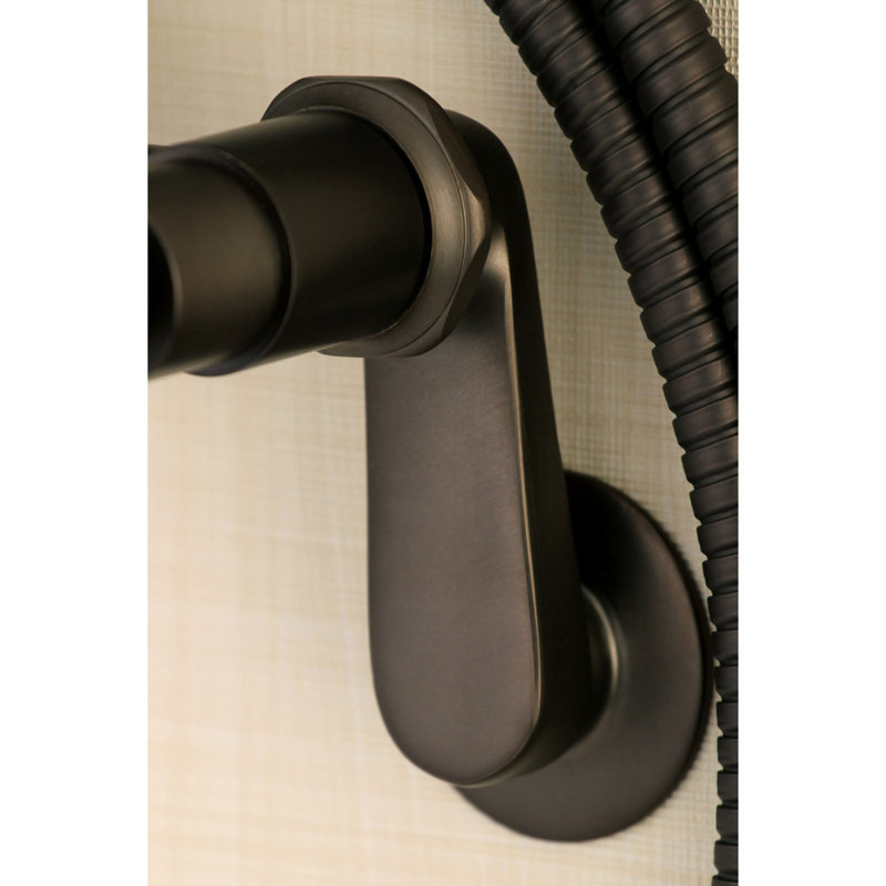 Kingston Brass Concord Three-Handle 2-Hole Tub Wall Mount Clawfoot Tub Faucet with Hand Shower, Oil Rubbed Bronze