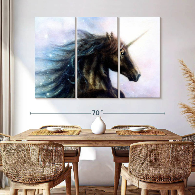 Kelan Black Unicorn, 42" H x 65" W