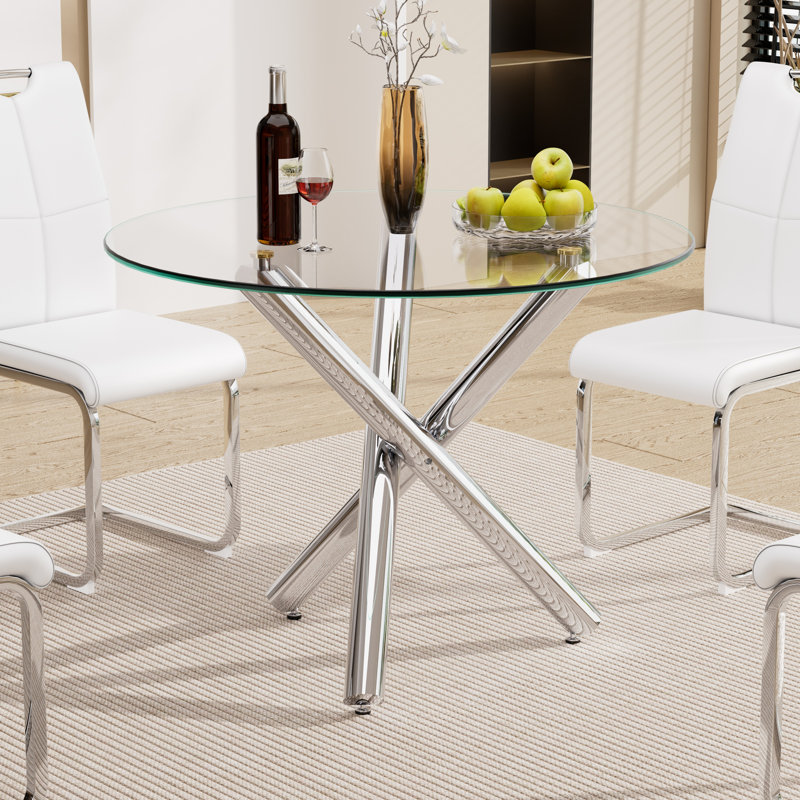 Table de salle à manger Kaizlyn Modern, Argent argent, 2,52 po H x 36 po L x 36 po l
