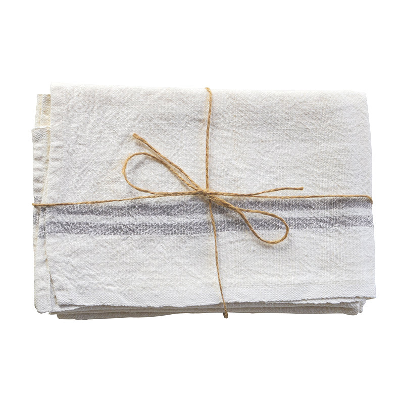 Brookline Stripe Tea Towel Kitchen Towel, Ivory/Grey