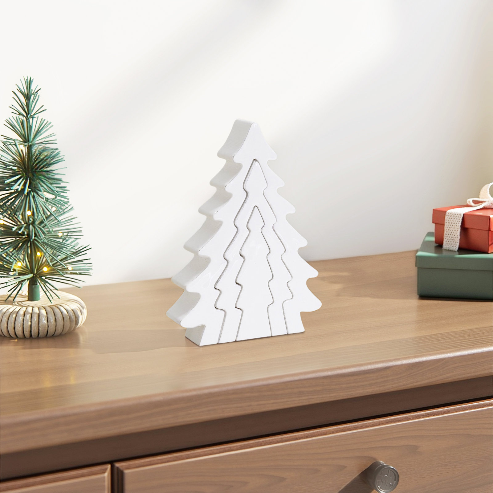 2-Piece Wooden Pine Tree Nesting Set, White