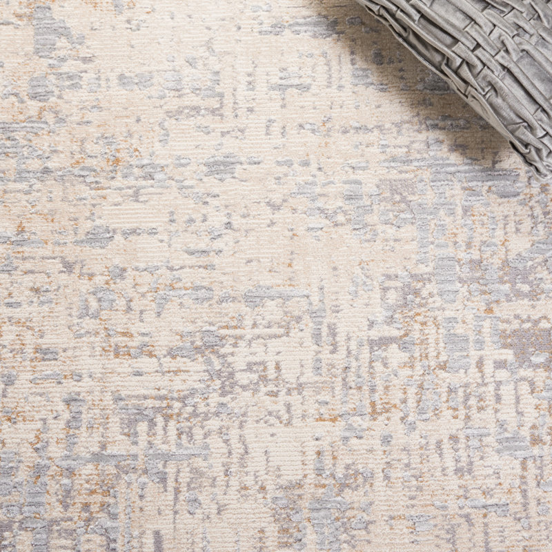 Tapis en polyester / viscose tissé à la machine en ivoire / gris, Tapis de couloir 2 pi x 8 pi