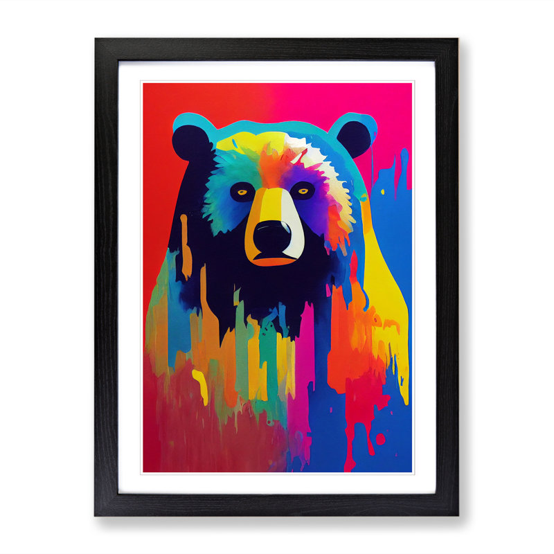 Bear Crayon - Single Picture Frame Print, 46cm H x 34cm W, Walnut Framed